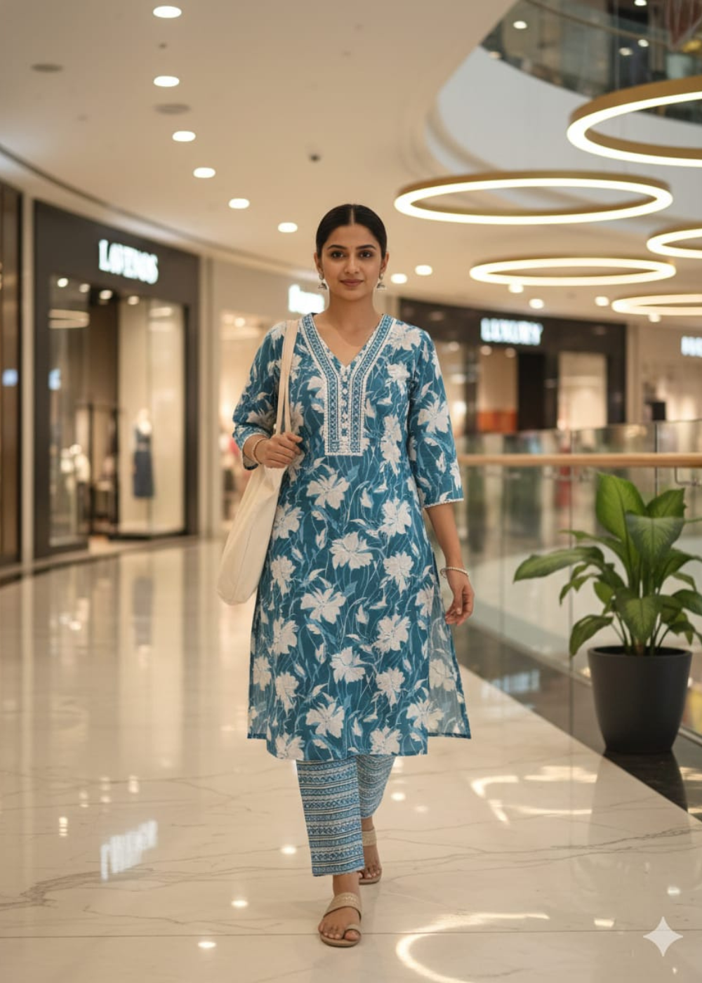 Daily Wear Cotton Sky Blue Kurti with Matching Pant