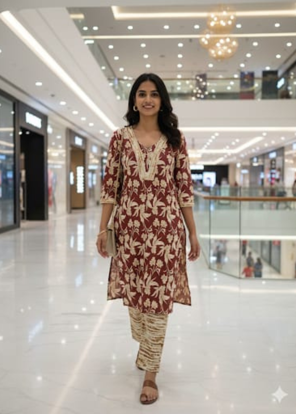 Daily Wear Cotton Meroon Kurti with Matching Pant