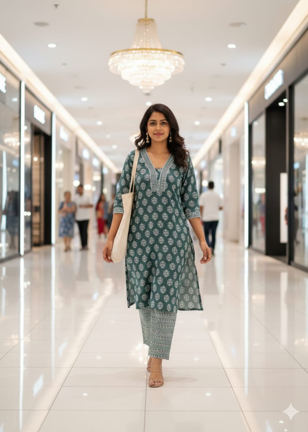 Daily Wear Cotton Dark Teal Kurti with Matching Pant