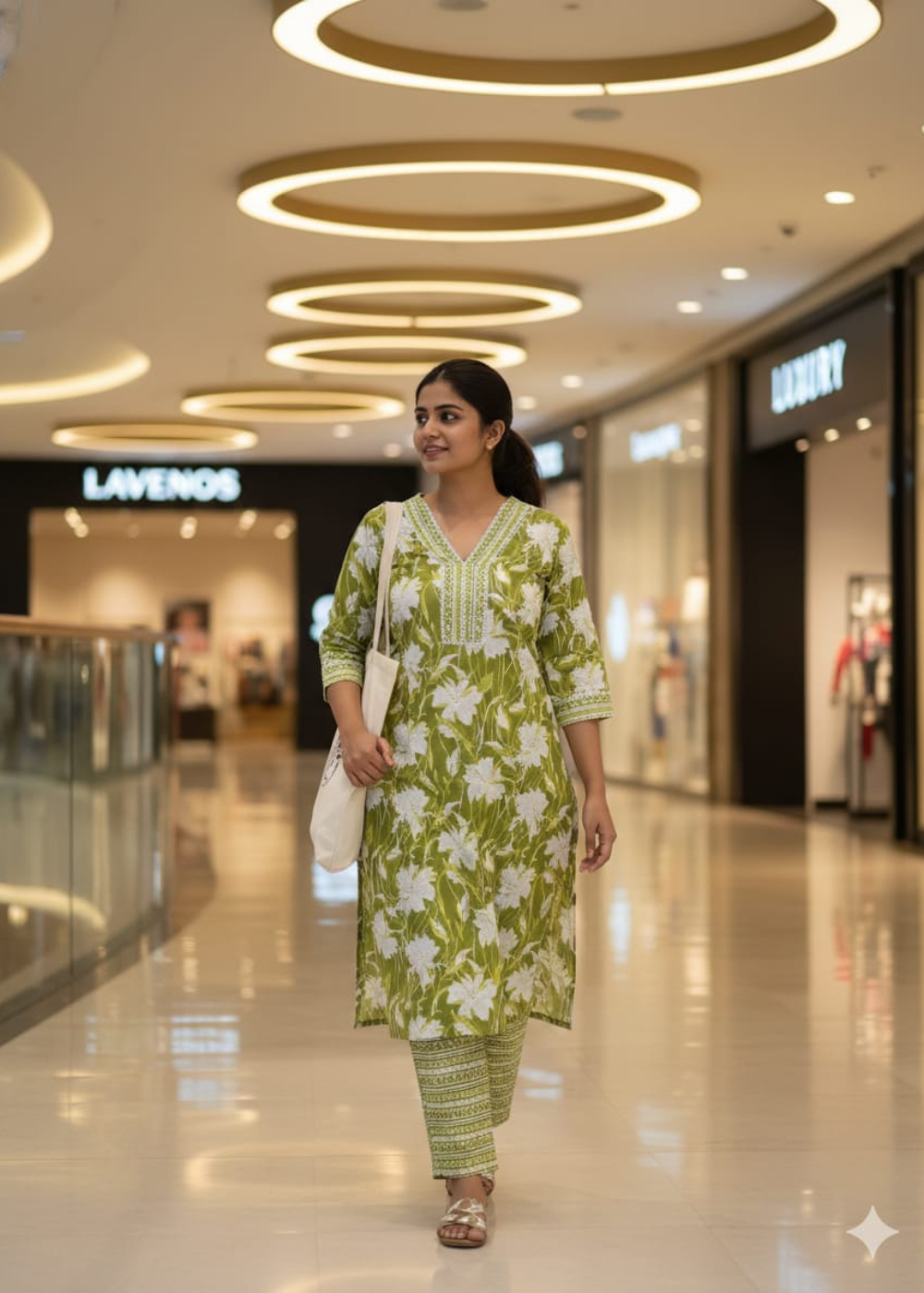 Daily Wear Cotton Leaf green Kurti with Matching Pant