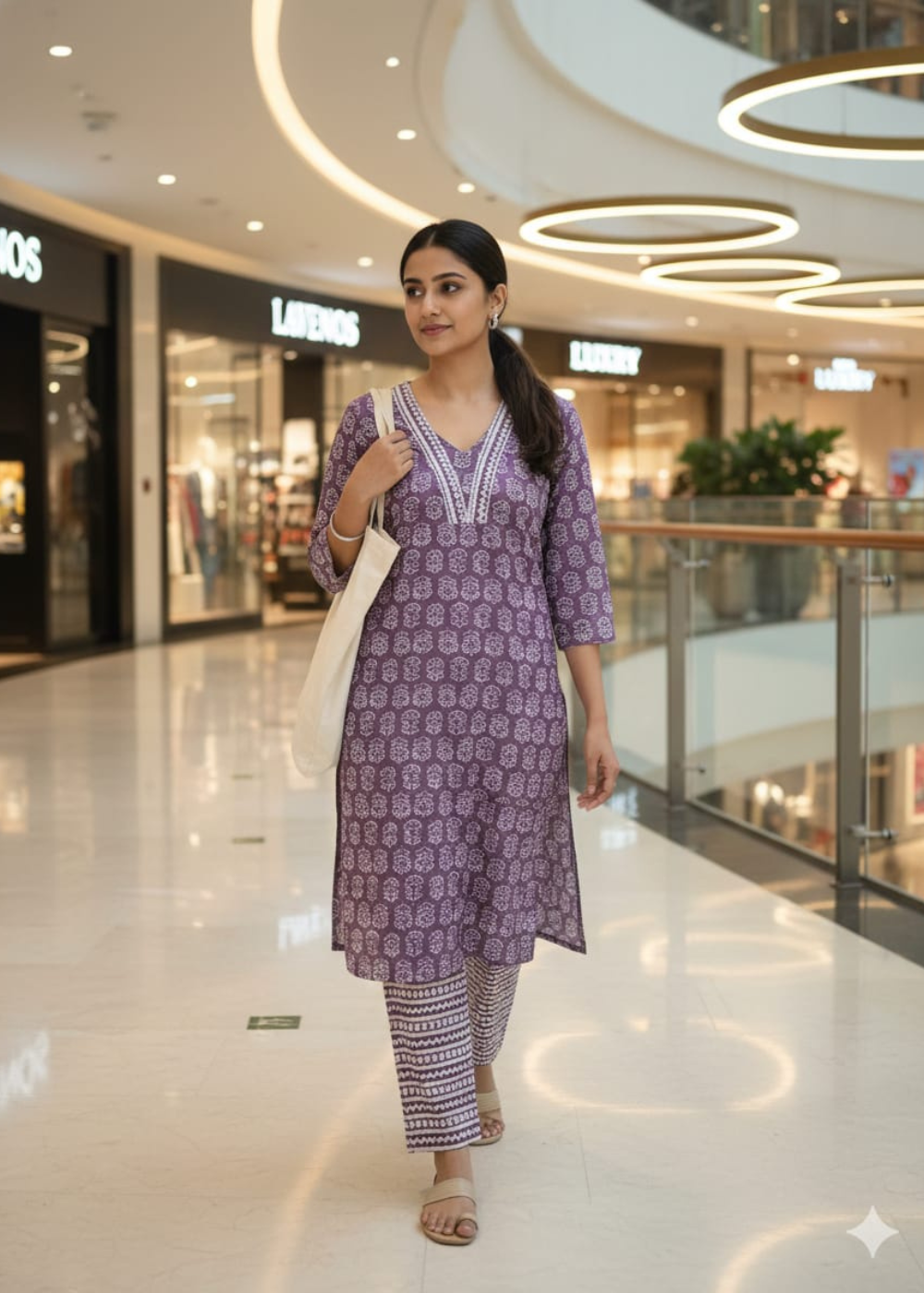 Daily Wear Cotton plum-grey shade Kurti with Matching Pant