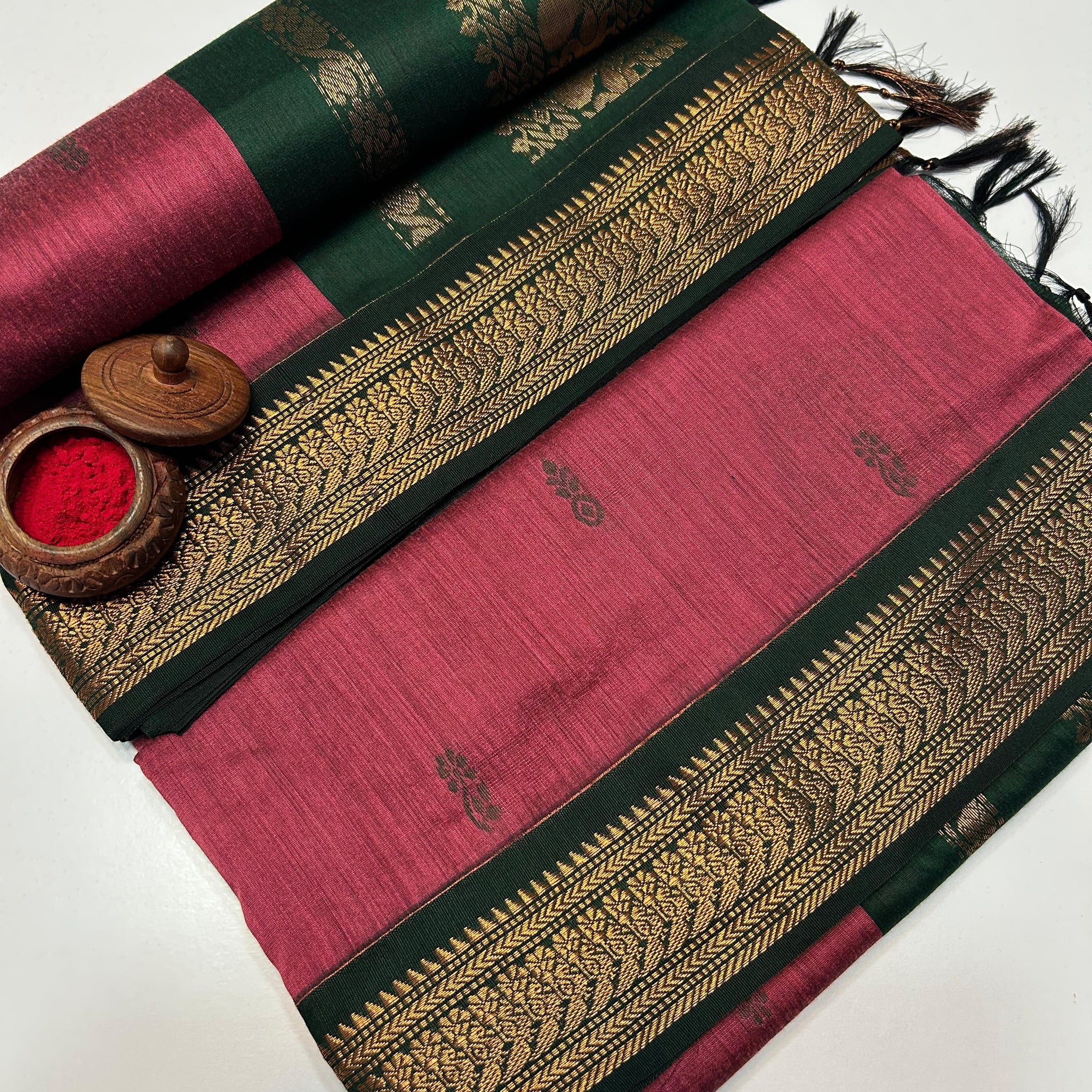 Bold Red Kalyani Cotton Saree with  Black Zari Border