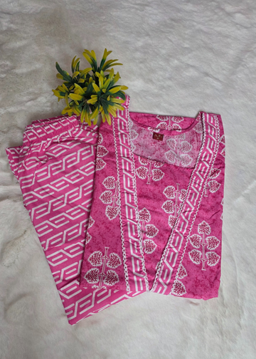Daily Wear Cotton Pink Kurti with Matching Pant
