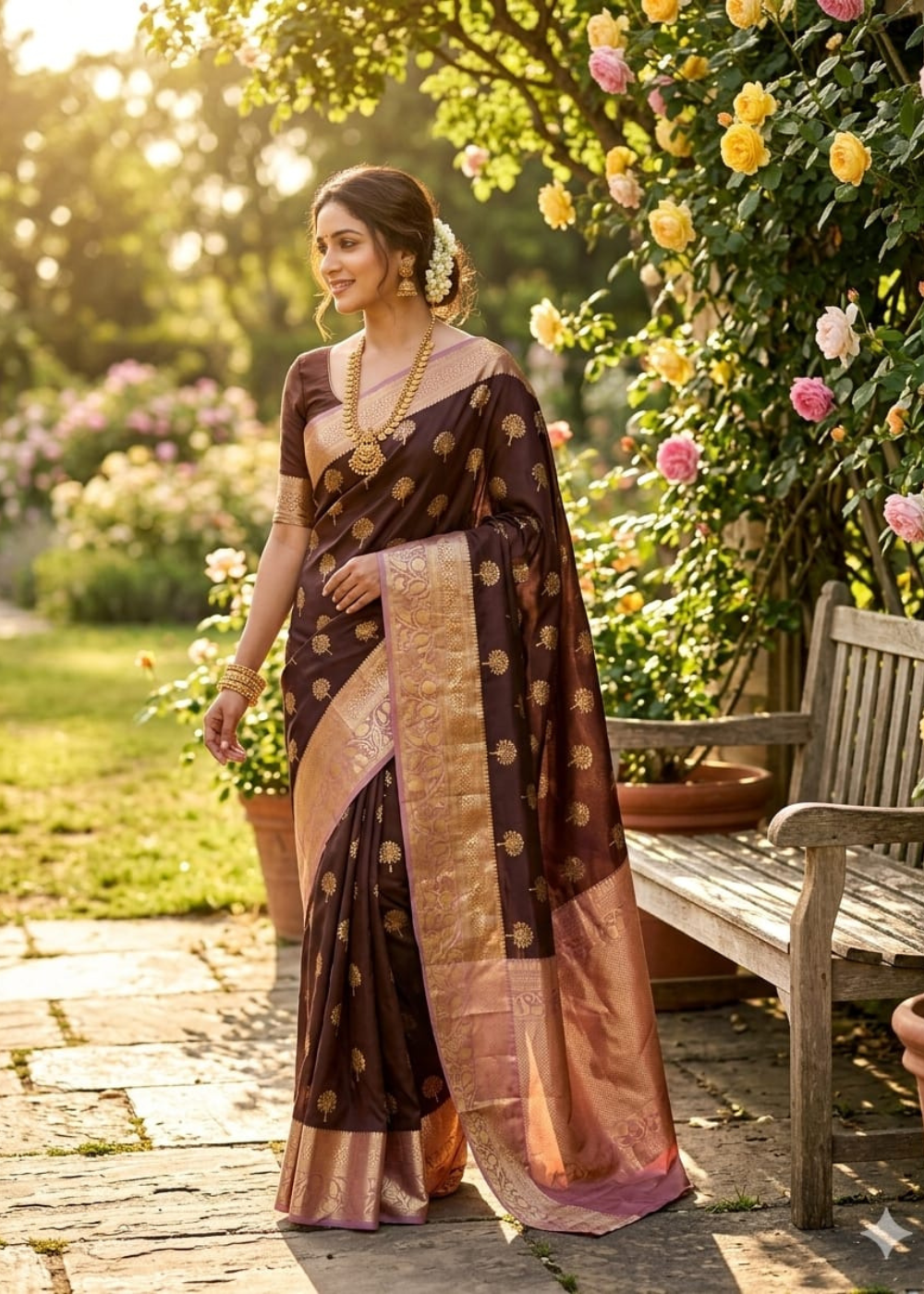 Royal Elegance in Brown & Pink Banarasi Semi Katan Silk