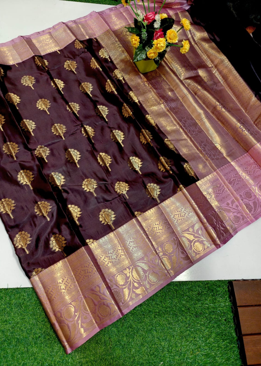 Royal Elegance in Brown & Pink Banarasi Semi Katan Silk