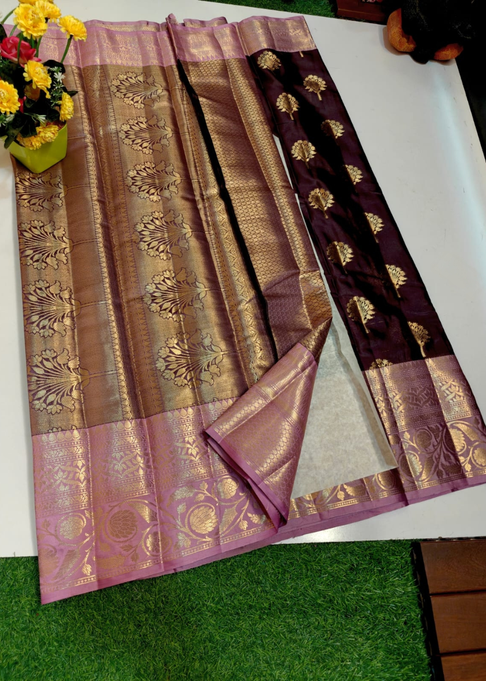Royal Elegance in Brown & Pink Banarasi Semi Katan Silk