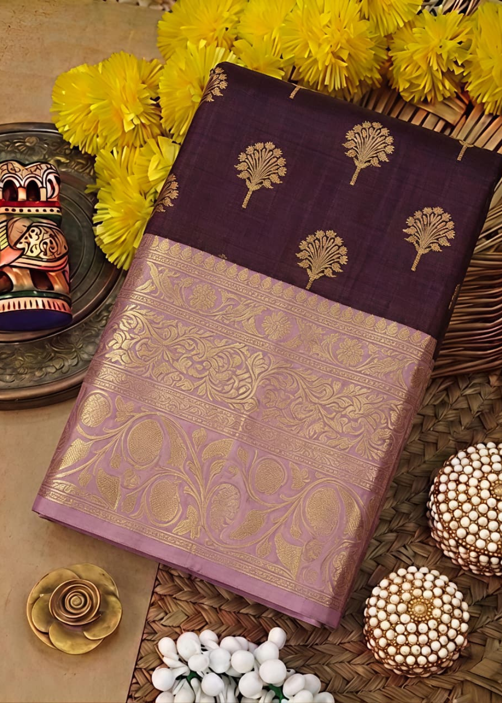 Royal Elegance in Brown & Pink Banarasi Semi Katan Silk