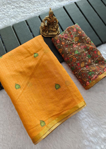 Classic Brown Linen Cotton Saree
