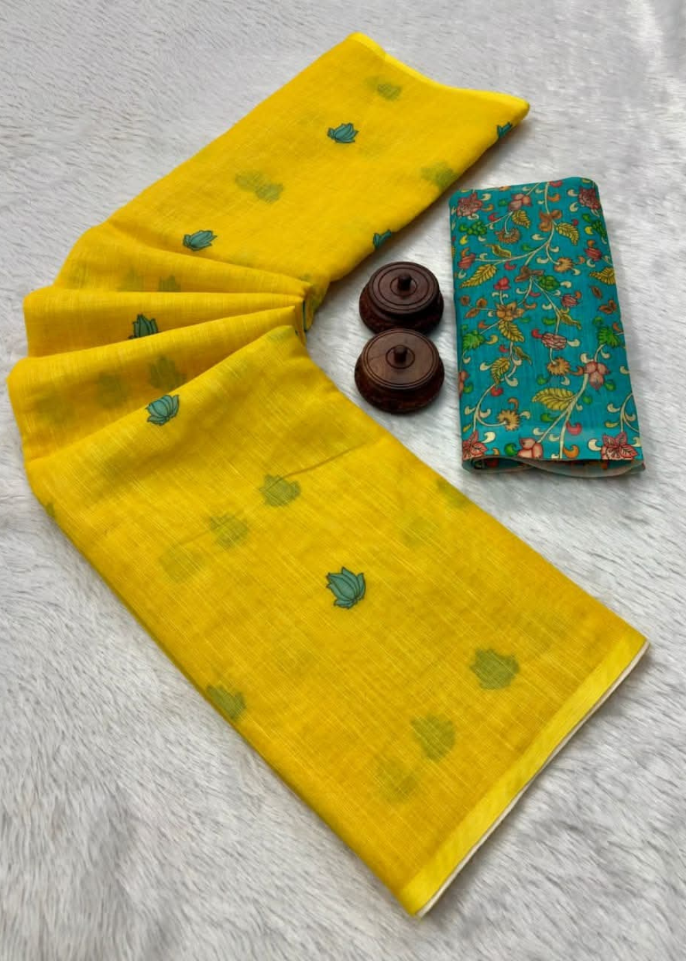 Pure Linen Cotton Yellow Saree