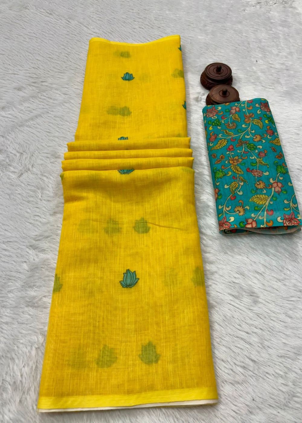 Pure Linen Cotton Yellow Saree