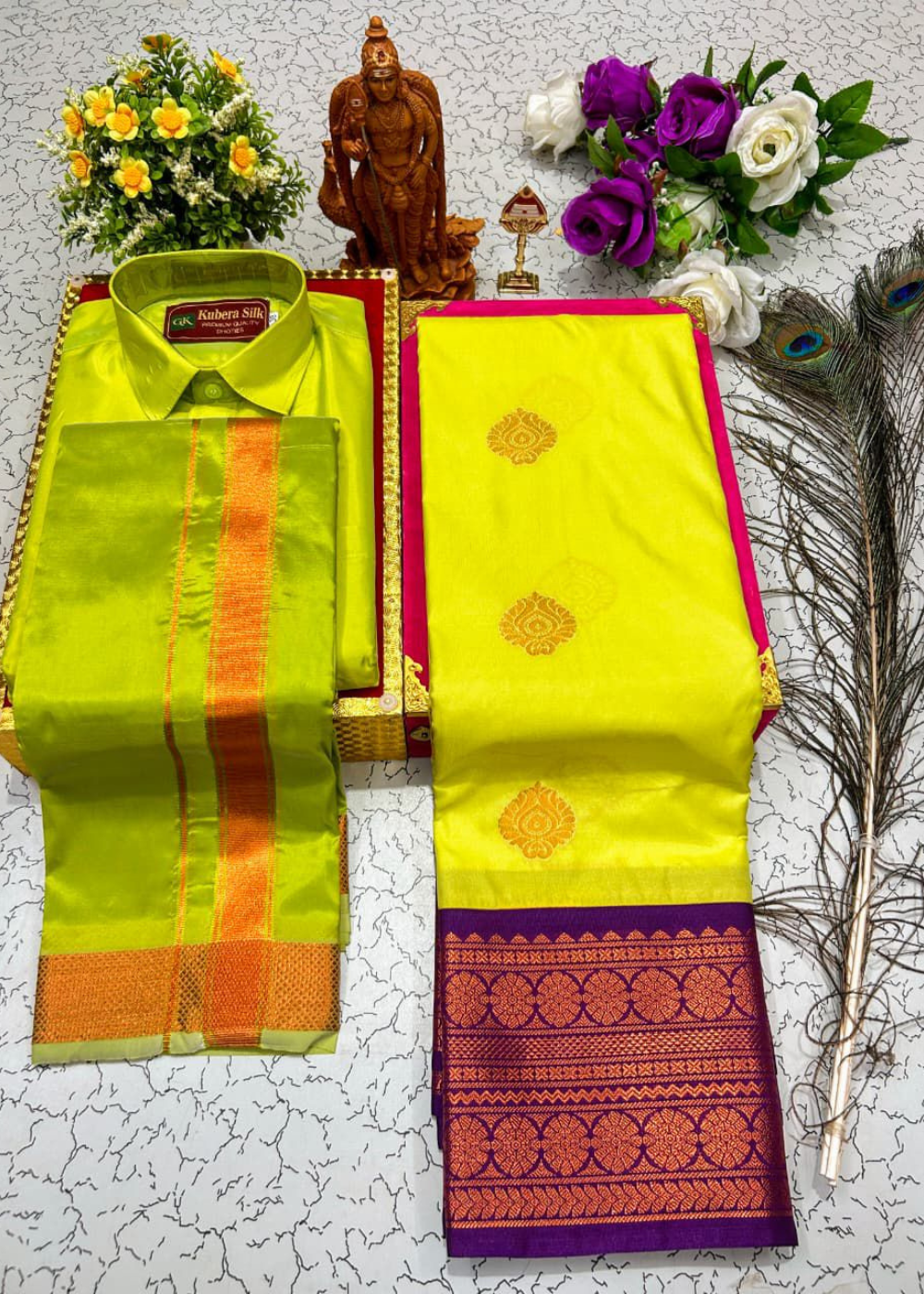 Mangalyam Korvai Soft Silk Saree & Aasha Silk Dhoti – Couple Combo Set