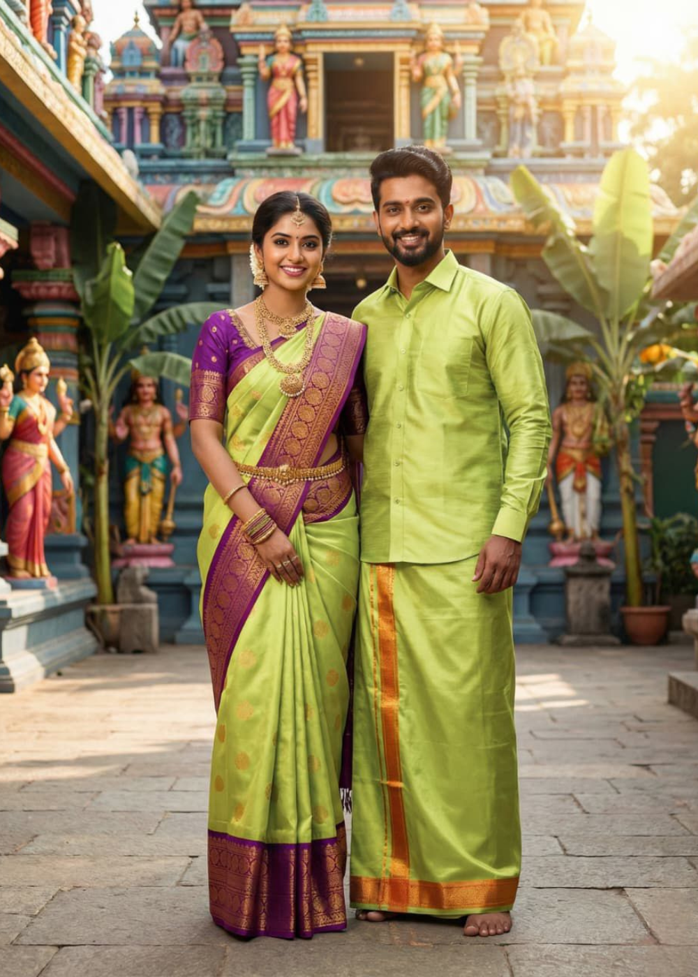 Mangalyam Korvai Soft Silk Saree & Aasha Silk Dhoti – Couple Combo Set