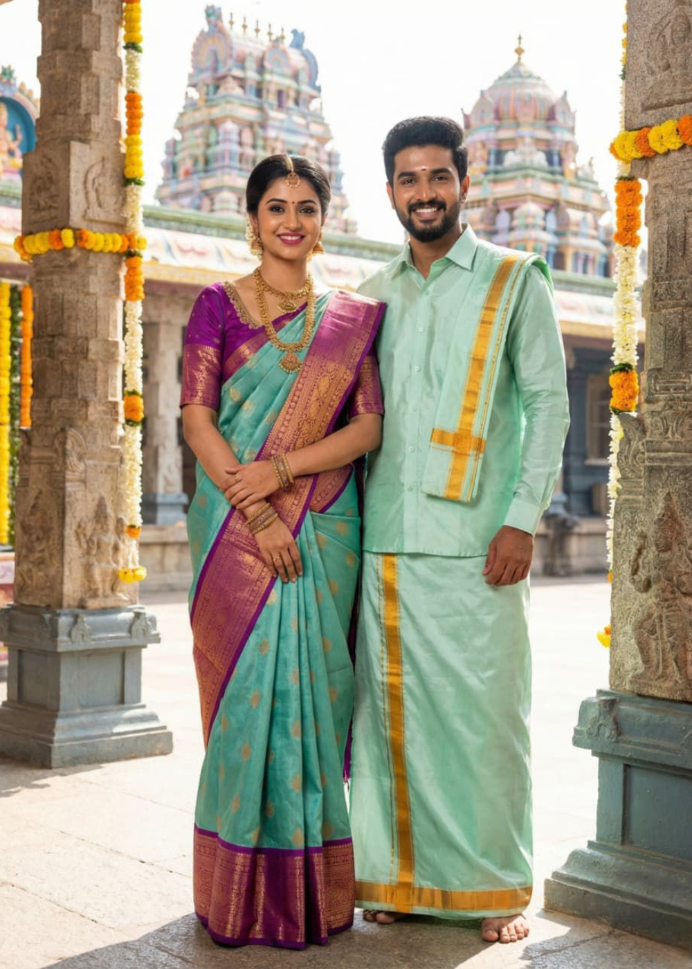 Mangalyam Korvai Soft Silk Saree & Aasha Silk Dhoti – Couple Combo Set