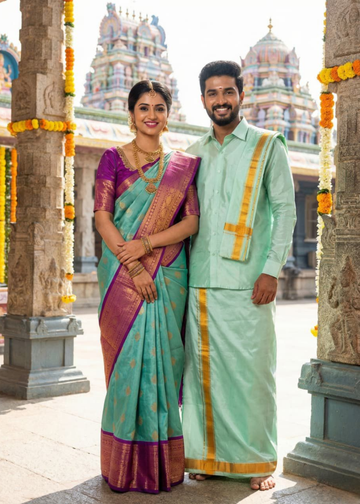 Mangalyam Korvai Soft Silk Saree & Aasha Silk Dhoti – Couple Combo Set