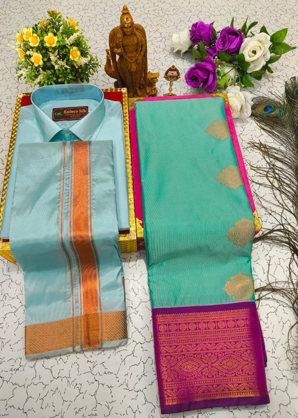 Mangalyam Korvai Soft Silk Saree & Aasha Silk Dhoti – Couple Combo Set