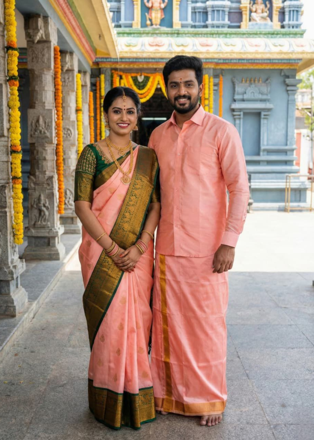 Mangalyam Korvai Soft Silk Saree & Aasha Silk Dhoti – Couple Combo Set