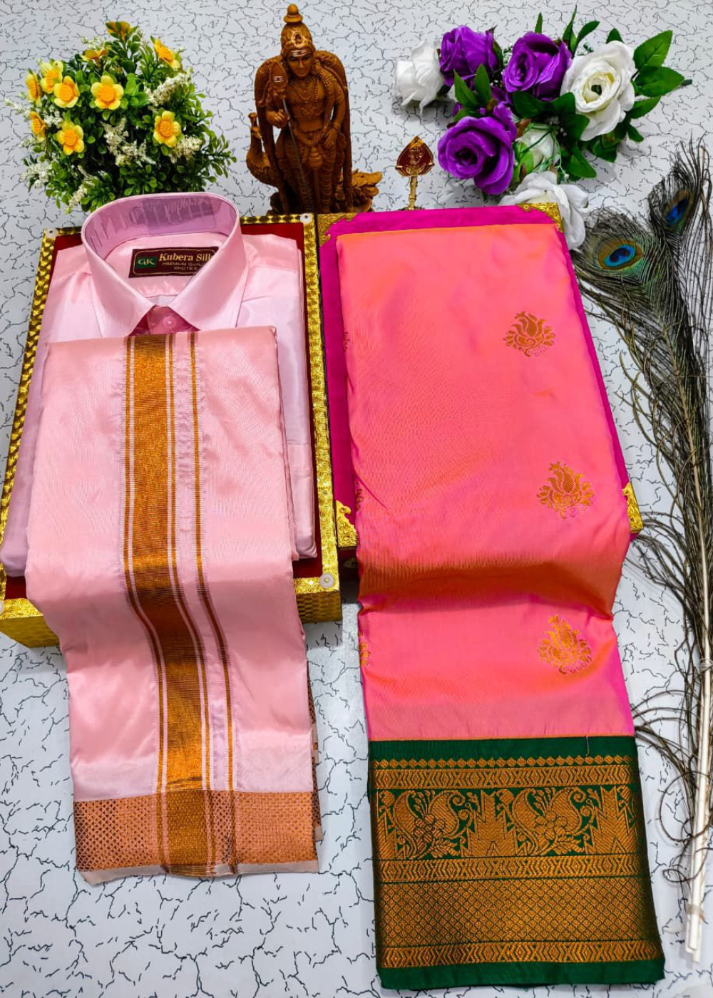 Mangalyam Korvai Soft Silk Saree & Aasha Silk Dhoti – Couple Combo Set