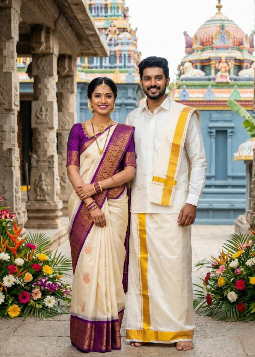 Mangalyam Korvai Soft Silk Saree & Aasha Silk Dhoti – Couple Combo Set