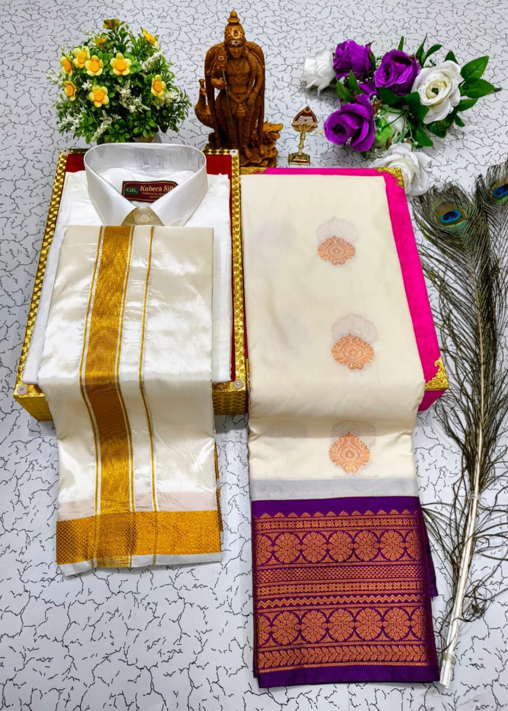 Mangalyam Korvai Soft Silk Saree & Aasha Silk Dhoti – Couple Combo Set