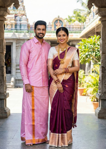 Mangalyam Korvai Soft Silk Saree & Aasha Silk Dhoti – Couple Combo Set