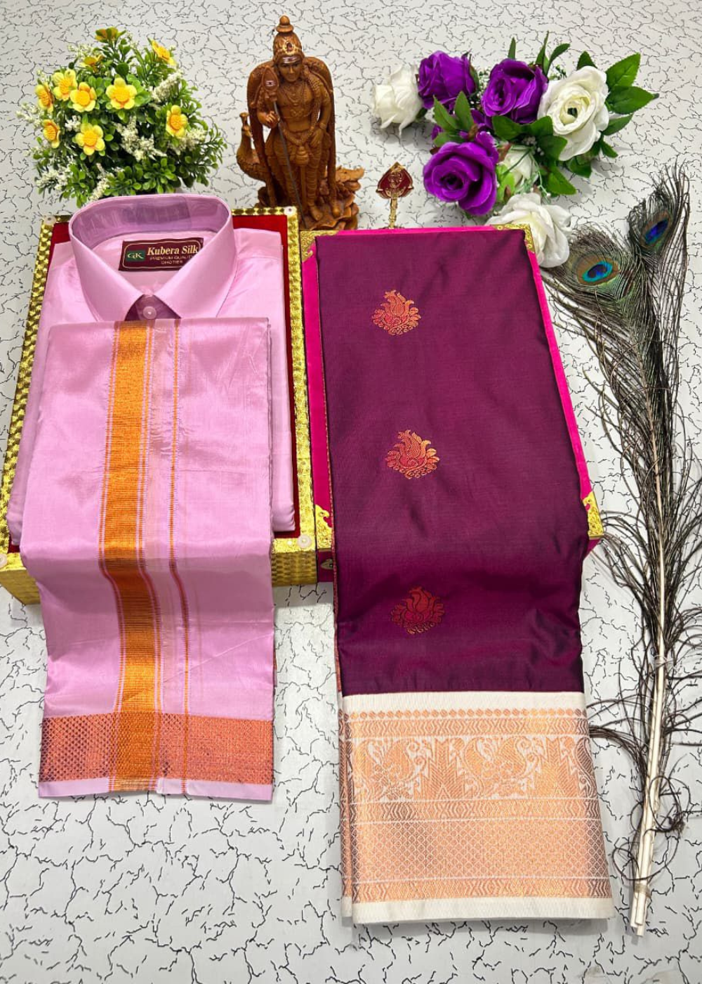 Mangalyam Korvai Soft Silk Saree & Aasha Silk Dhoti – Couple Combo Set
