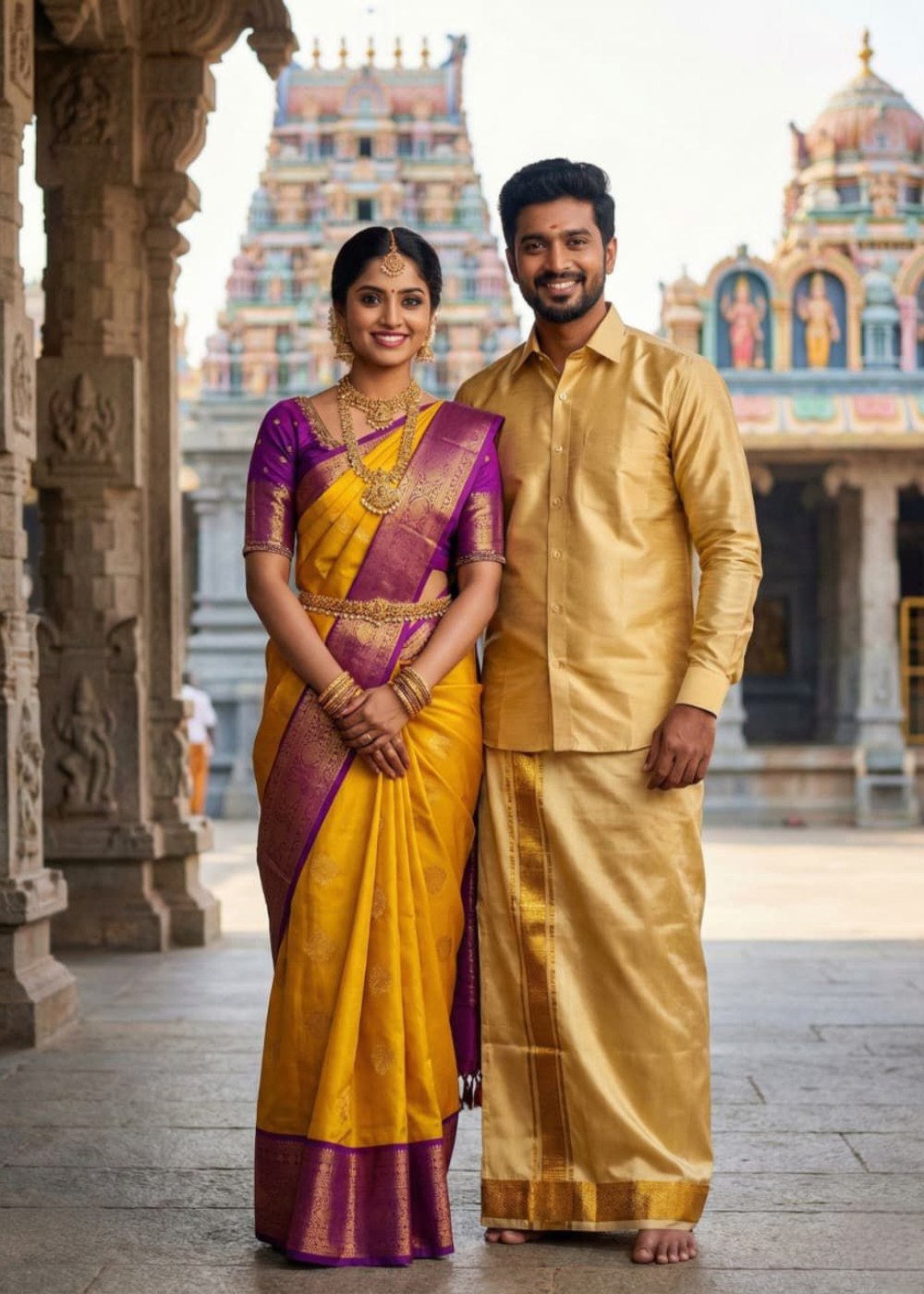 Mangalyam Korvai Soft Silk Saree & Aasha Silk Dhoti – Couple Combo Set
