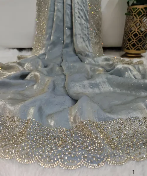 💫 Grace in Grey – Fendy Dual-Tone Space Silk Saree with Jharkan Work